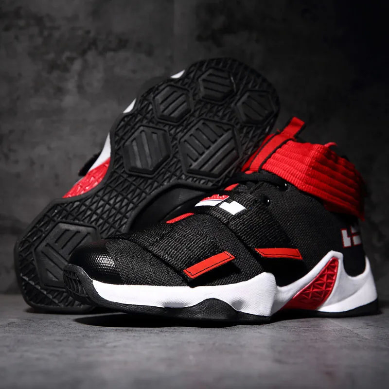 black-red Дышащие баскетбольные кроссовки Lebron для мужчин, парные высокие баскетбольные ботинки Jordan, мужские Противоскользящие кроссовки, женская уличная обувь, мужские - Цвет: black-red