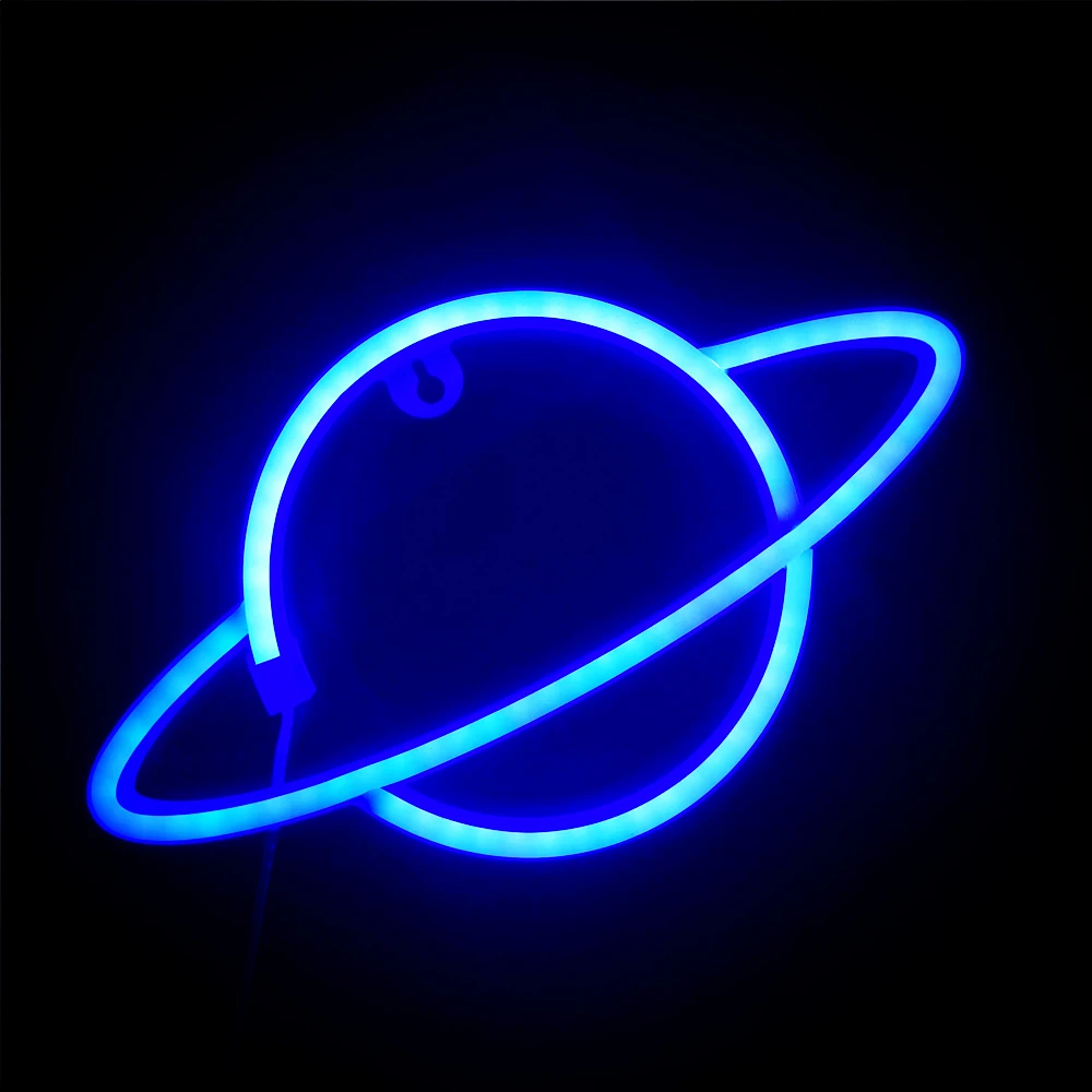 XIYUNTE Planet Neon Light Blue Led Signs Wall Decor Battery or USB Operated Planet Lamp Blue Planet Neon Signs Light up for Home,Kids Room,Bar,Festive Party,Christmas,Wedding