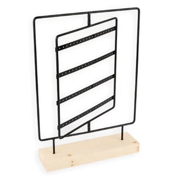 

Rotating Metal Earring -Wooden Jewelry Display Stand Holder/ 76 Holes for Hanging Dangle Earrings/Classic Jewelry
