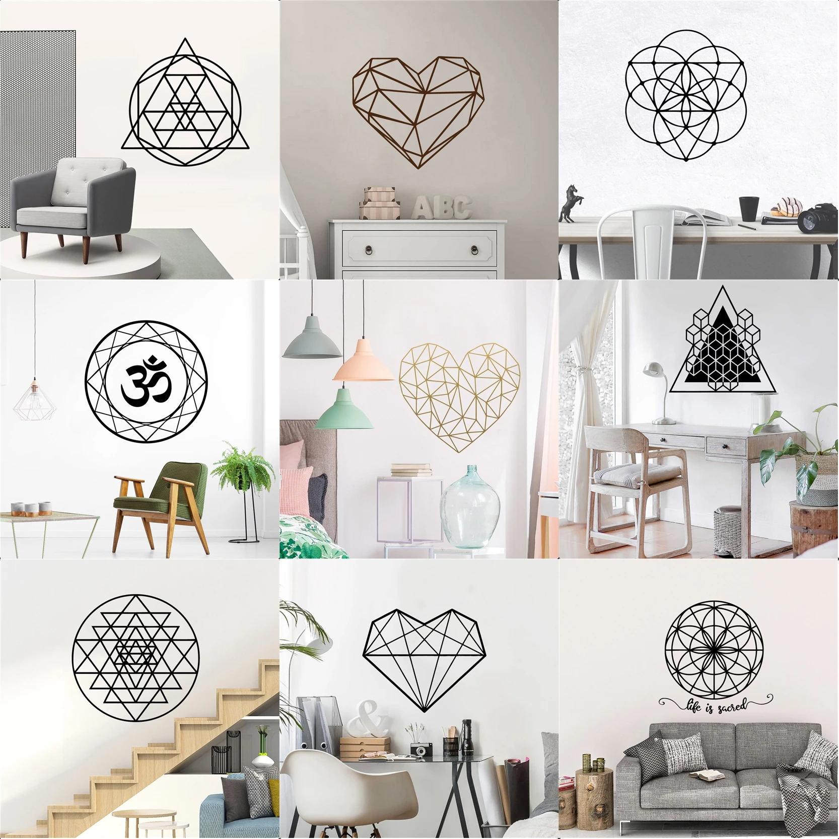 Geometry Heart Wall Sticker Bedroom Heart Wall Stickers Vinyl Decoration Stickers Wall