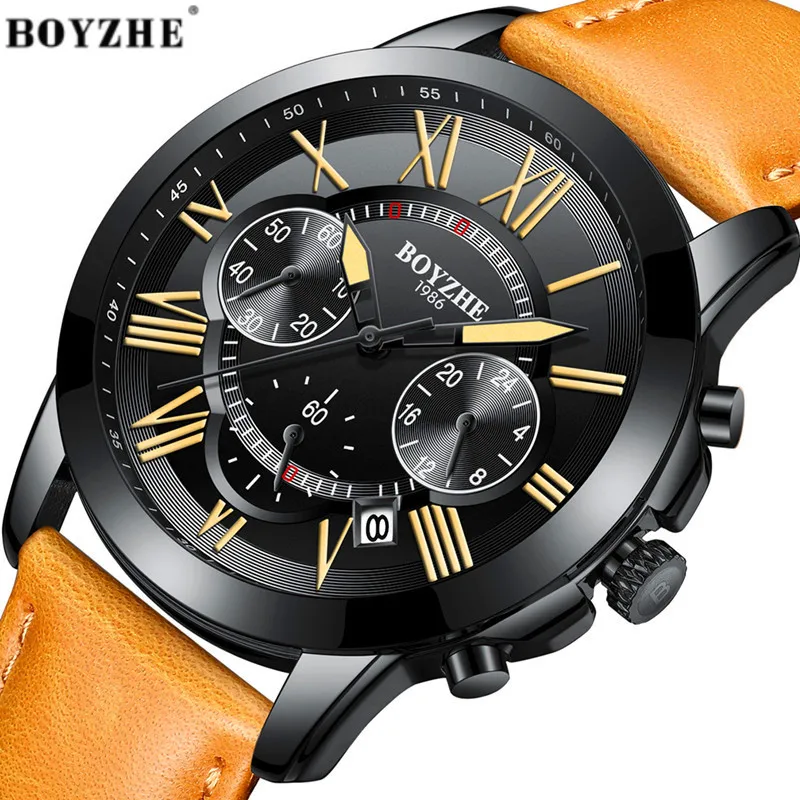 BOYZHE бренд Lederen группа Horloges Бизнес кварцевые Lichtgevende клок водонепроницаемый для измерения артериального давления наручные часы режим Sporthorloges voor человек