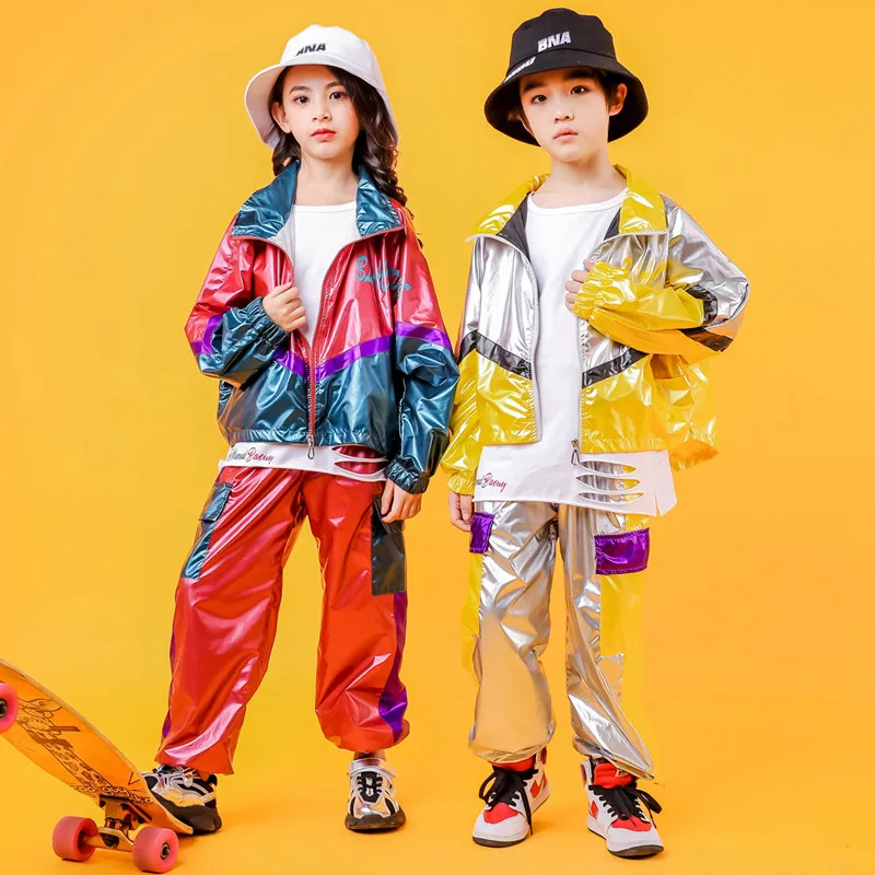 Hip Hop Costume Hiphop Kids Street Dance Clothes Long Sleev Bright Jacket Pants Stage Outfits Jazz Wear Girl Set Boy Clothes (14)