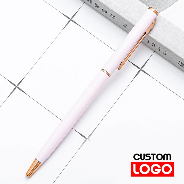 New Metal Ballpoint Pen Rose Gold Pen Custom Logo Advertising Ballpoint Pen  Lettering Engraved Name School&office Supplies Style 2-Light pink