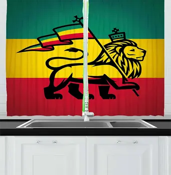 

Curtains for Living Room Lion Pattern Crown Banner Colorful Print Curtain Window Drapes Panel for Kitchen Cafe Decor