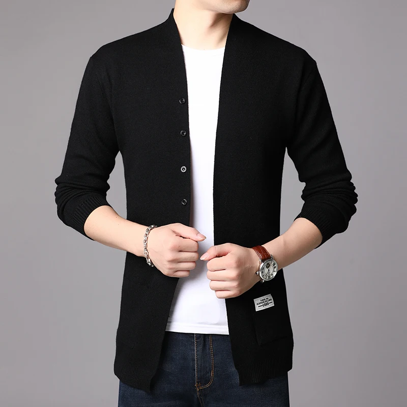 Мужской Повседневный Кардиган, вязанный мужской черный свитер с шалью, мужской модный свитер, топы, осенняя куртка, свитер, мужская верхняя одежда