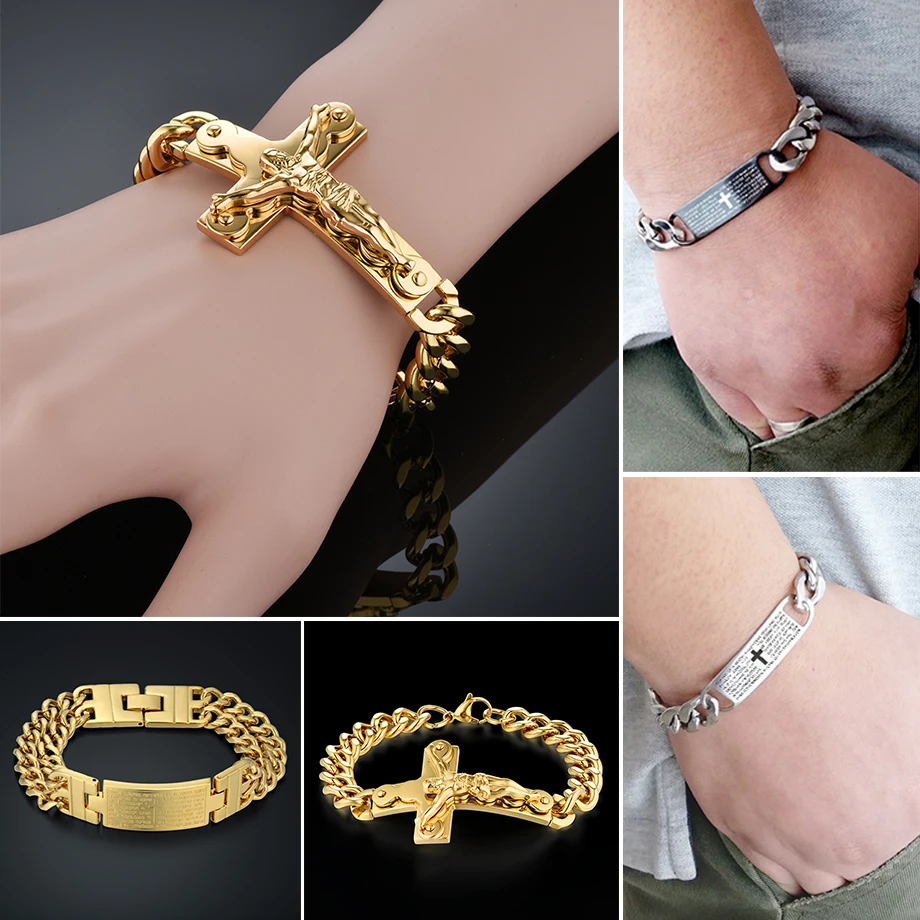 Браслет мужской из нержавеющей стали с изображением Иисуса и Креста|bracelets for|chain
