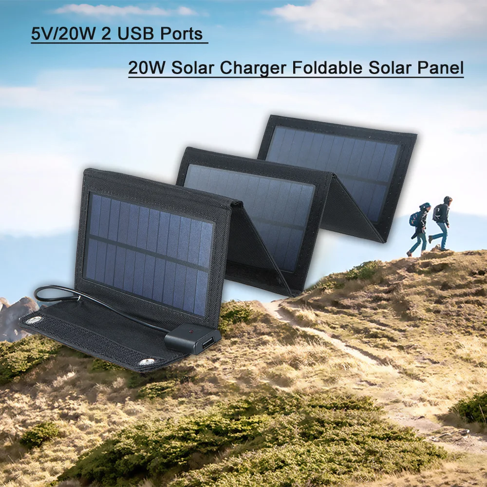 Фото Складная солнечная панель с 2 USB-портами 20 Вт | Обустройство дома