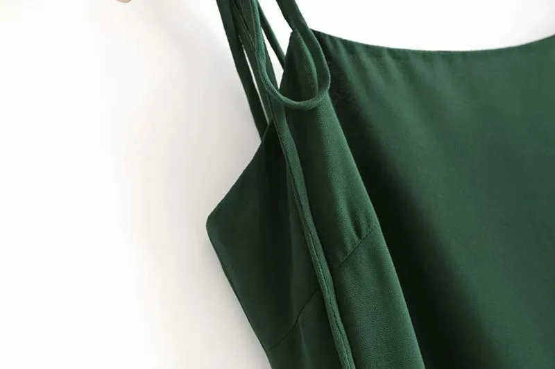Винтажное темно-зеленое многослойное мягкое шифоновое платье на бретельках женское летнее платье 6263-XHF