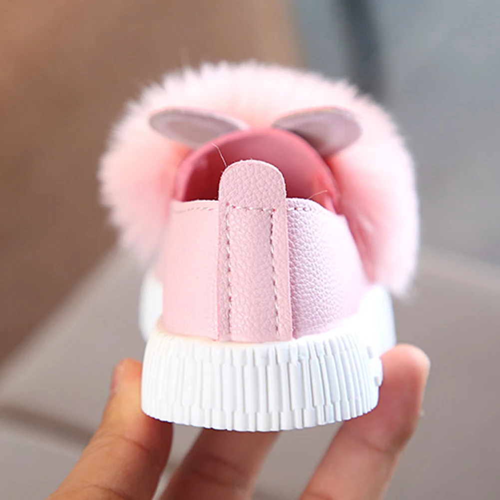 Детская обувь принцессы для маленьких девочек с милым кроликом; нескользящая обувь с мягкой подошвой; пушистая обувь; США
