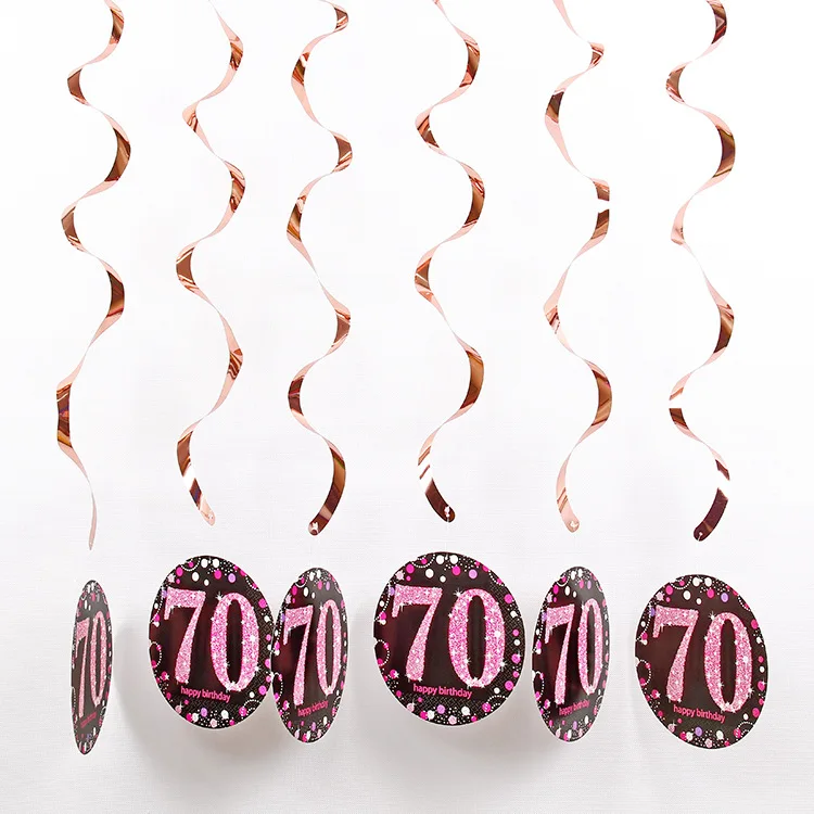 70 - PINK 6 шт. ПВХ спираль с днем рождения вихревой 18 21 30 40 50 60 70 лет висячие украшения на день рождения Аксессуары для вечеринки, дня рождения Декор - Цвет: 70 - PINK