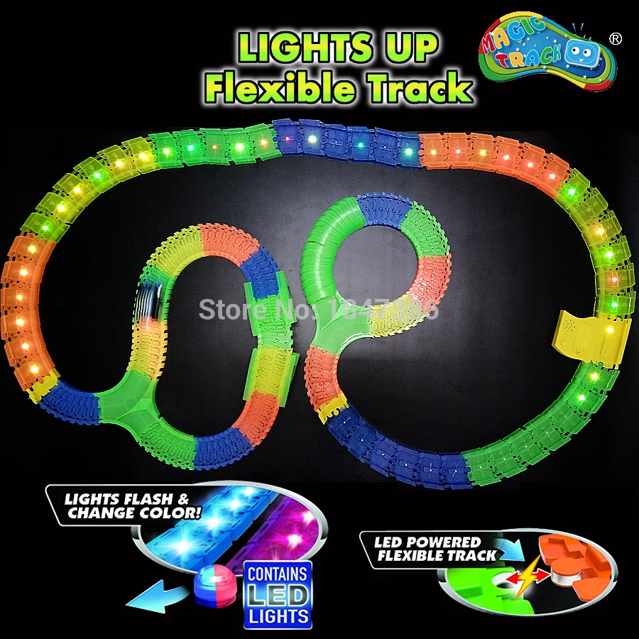 

Magic Track LED Laser Race Tracks Light Up Bend Flexible DIY Track Glow in the Dark playset with LED light up car toy for Kids