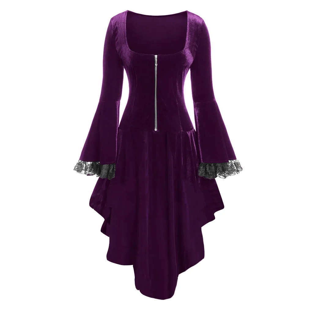 Средневековое платье Ренессанса плюс размер Хэллоуин кружева лоскутное платье с длинным рукавом на молнии костюмы на Хэллоуин для женщин готическое платье