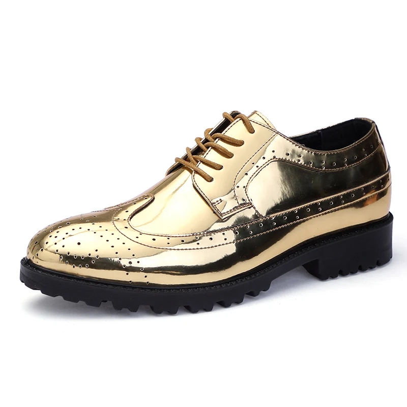 CIMIM/брендовые кожаные туфли; большие размеры; мужские туфли-Броги из лакированной кожи золотистого цвета; официальная обувь для офиса; мужские роскошные модельные туфли на шнуровке в деловом стиле - Цвет: Gold