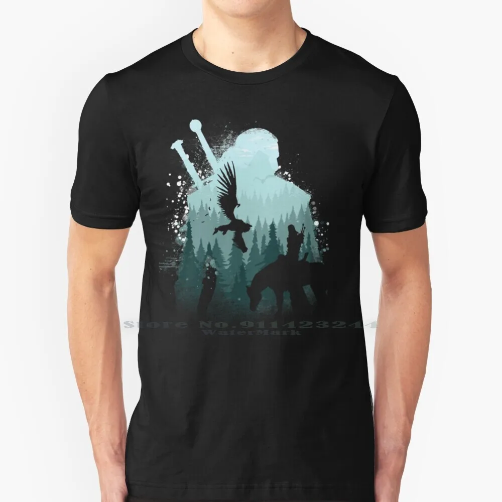 Wild Huntsman T Shirt 100% Pure Cotton Hunt 3 4 Geralt Griffin Rivia White Wolf Gwent Yenn Gaming Hunter Landscape Mage | Мужская одежда