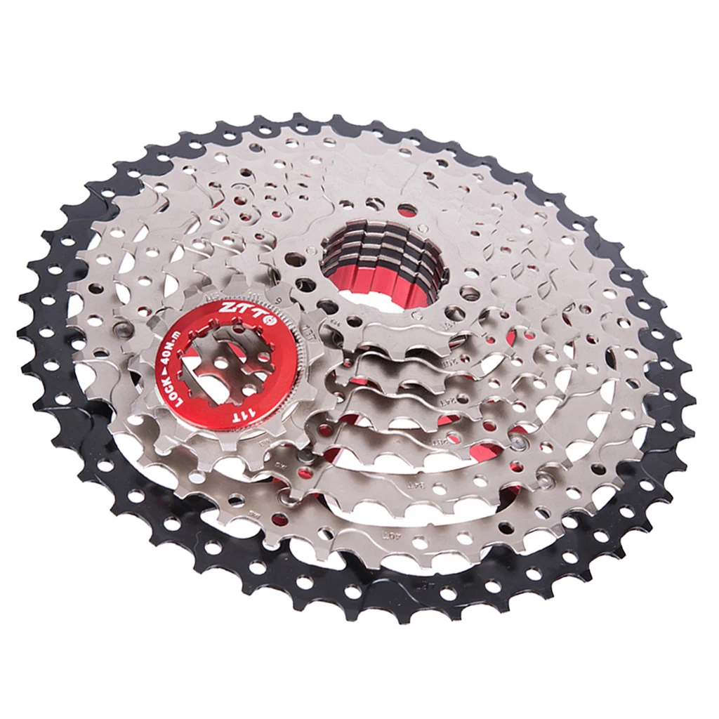 

MTB Mountain Rode Bike Cassette Freewheel (9 Speed, 11-46T) - Solid Construction - Black & Silver & Red