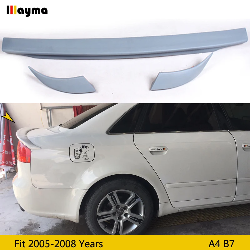 

ABT style Pu rear trunk lip For Audi A4 b7 2005 - 2008 A4 B7 gray primer 3 pcs spoiler wing (not fit sline & s4)