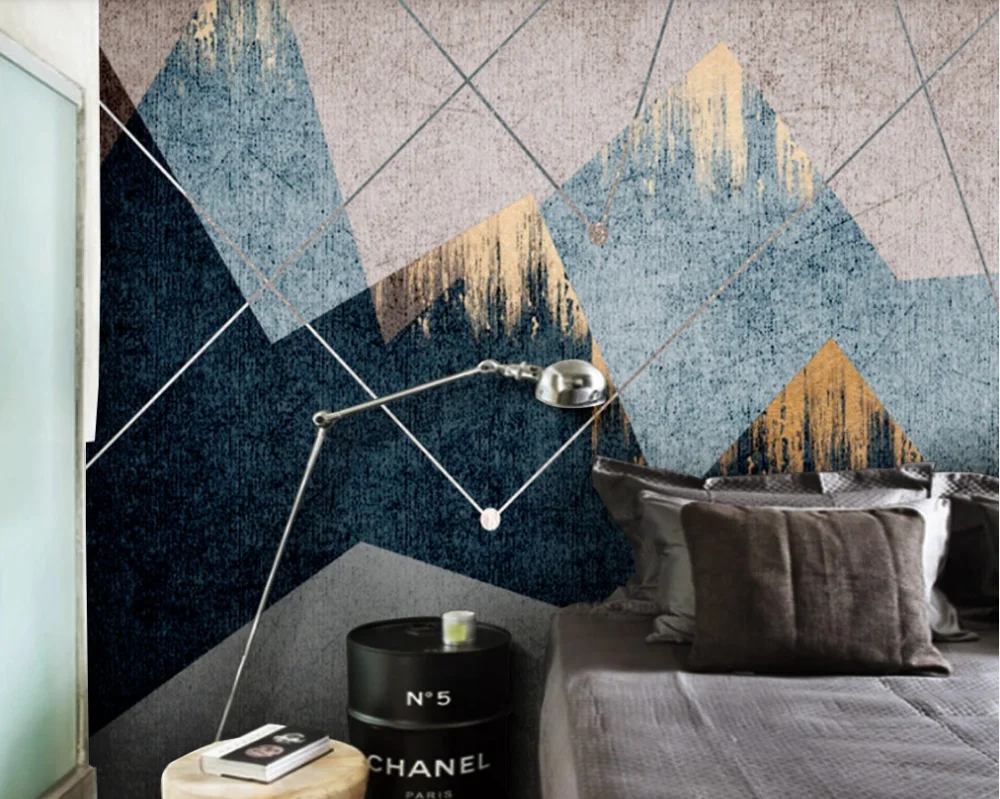 Custom wallpaper modern minimalist abstract geometric landscape gold foil light luxury background wall-waterproof material