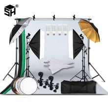 Kit professionnel de matériel d'éclairage de photographie avec Softbox doux parapluie support de fond décors ampoules Studio Photo(China)