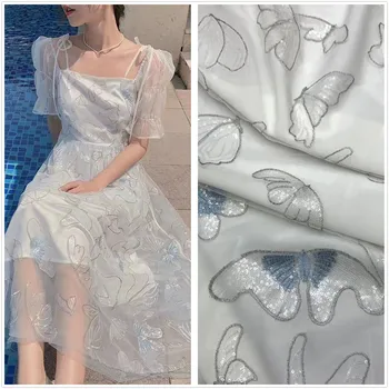 

Fairy Butterfly Silver Sequined lace fabric Embroidery Tulle Fabric Mesh For DIY Sewing Summer Tutu Dress Mini Dress Dance Dress