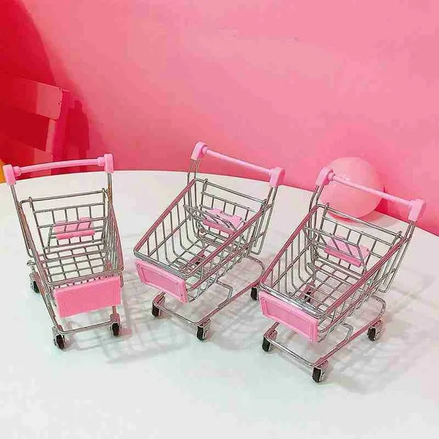 1pcs Simulation Mini Shopping Cart Kids Pretend Toy Creative Simulation Mini Hand Trolley Shopping Cart Decoration Children Gift 2