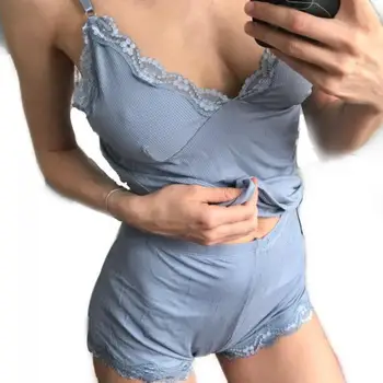 

Summer sleep tops Cotton Pajamas Sexy Night Suits For Women Lace Sling Sleepwear dropship sleeping clothes Camisole Shorts Set