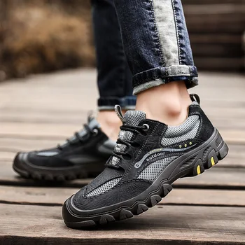

Mens Shoes Genuine Leather Men Comfortable Casual Shoes Lace-Up Breathable Mesh Outdoor Hiking Shoes Sneakers Loafers 38-47