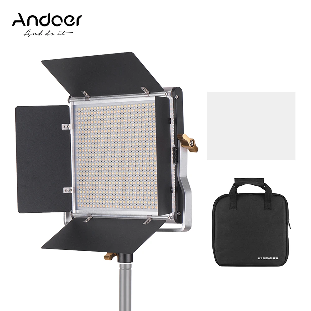

Andoer LED Video Light Dimmable 660 LED Bi-Color Light Panel 3200-5600K w/ U Bracket Barndoor Lighting for Studio Video Shooting