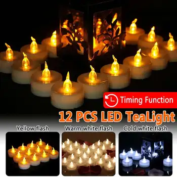 

12/24Pcs Timing LED Flameless Candles Timing Electric Tea Light Fake Vela Flame Votive Timer Tealight Holiday Home Party Decor