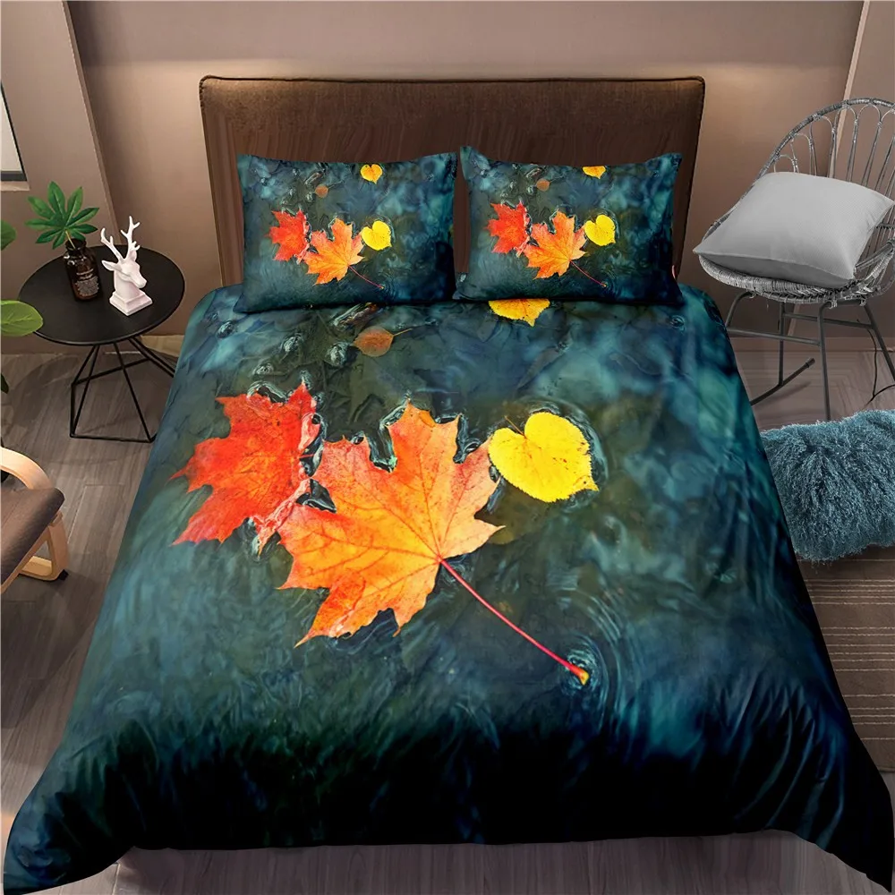 

2/3 Pieces Floating Maple Leaf Bedding Sets 3D Print Symbol Of Autumn Duvet Cover Home Bed Quilt Cover Twin Queen Cover Set