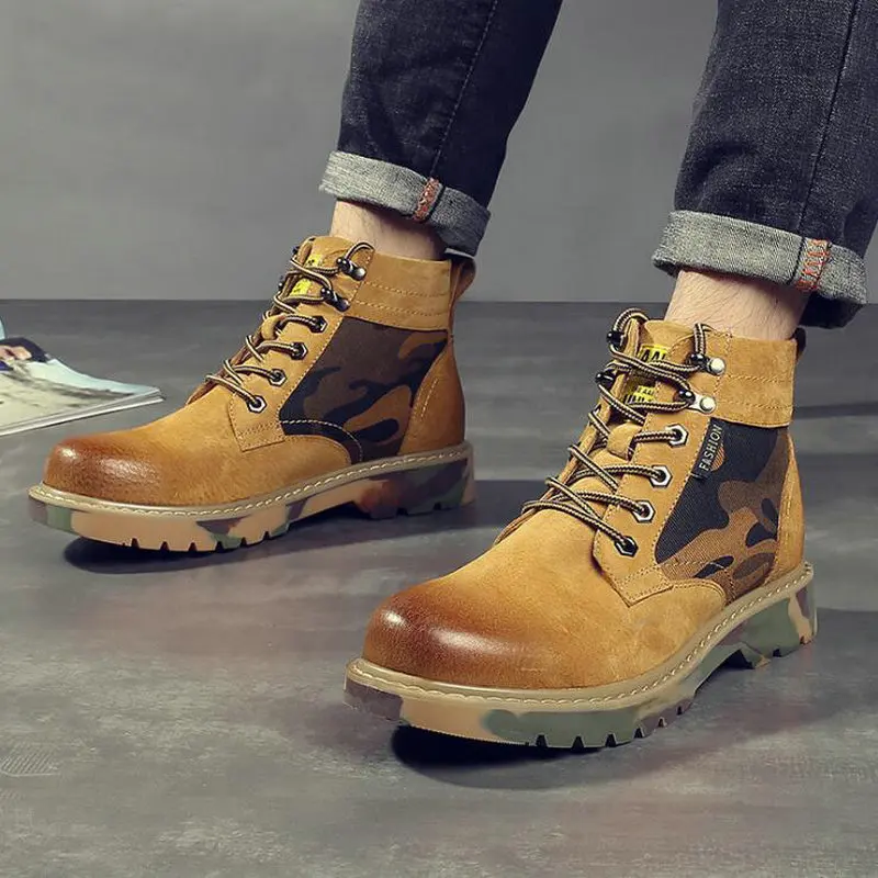 

Men Shoes Genuine Leather Camouflage Men Military boots Desert Western Motorcycle Ankle Boots Outdoor Working Boots A55-37