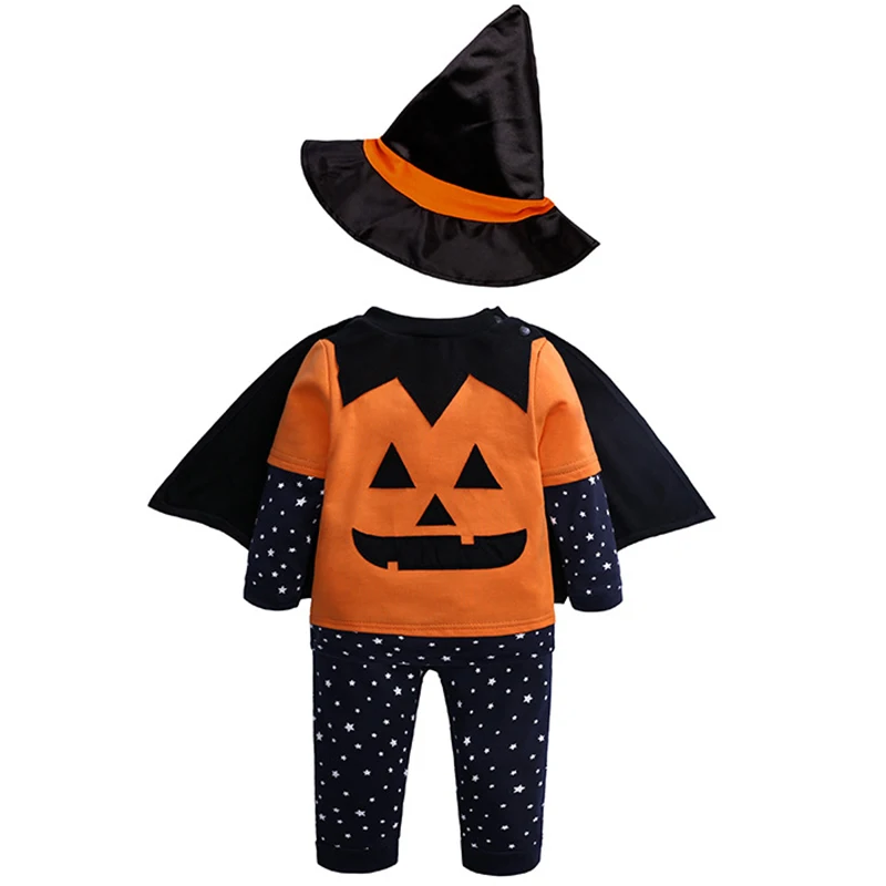 

2019 Halloween Outfits Newborn Infant Baby Girl Boy Long Sleeve Romper + Hat Cotton Kids Unisex Pumpkin Rompers Cosplay Custome