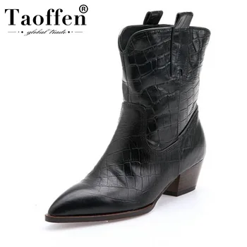 

Taoffen 2020 Sexy Ladies Genuine Leather Brand Ankle Boots High Heels Shoes Woman Office Work Boots Footwear Size 33-43
