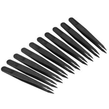 

SHGO HOT-10 Pcs Black Plastic Tip Head Anti Static Tweezer 12cm Length