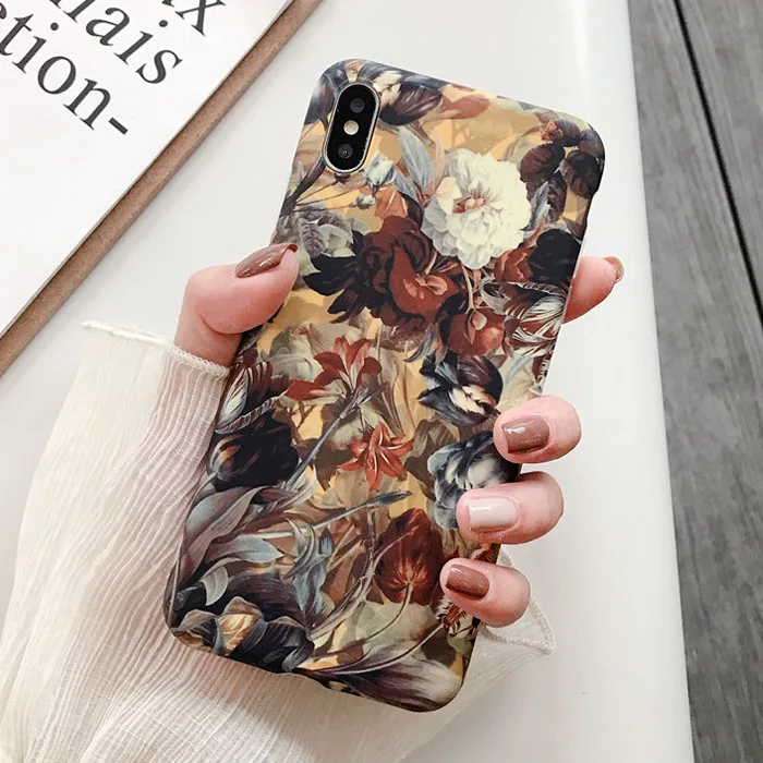 Lovebay ретро красочные цветы чехол для телефона для iphone 11 Pro XR XS Max X 6 6S 7 8 Plus лист матовый мягкий IMD арт задняя крышка с цветочным рисунком - Цвет: T13