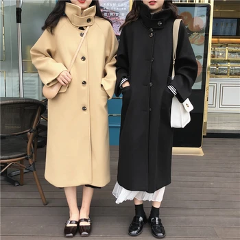 

Elegant Single-Breasted Woman Woolen Coat 2020 Korean Chic Slim Long Coat Casual Solid Color Autumn Coats Winter Clothes
