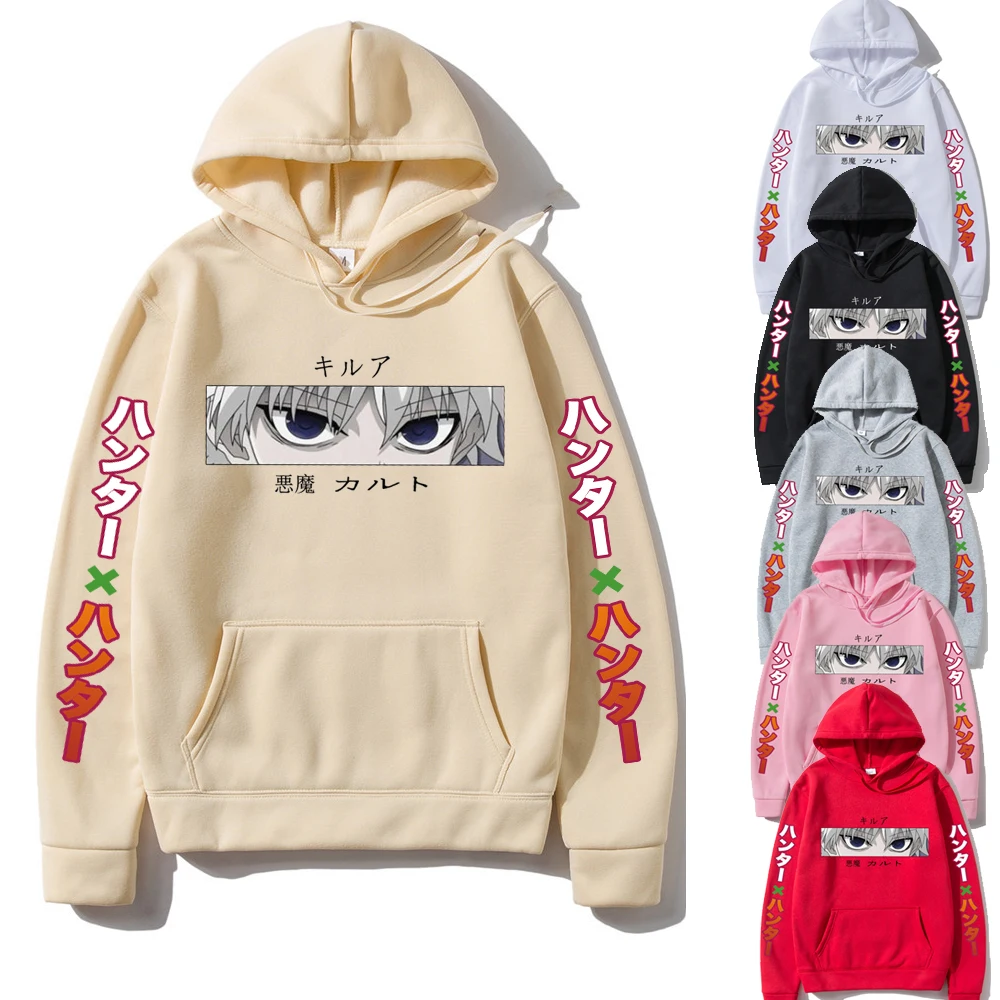 

Women Hoodies Hunter X Hunter Hoodies Autumn Casual Pullover Killua Zoldyck Devil Eye Print 90s Anime Hoody Streetwear Tops