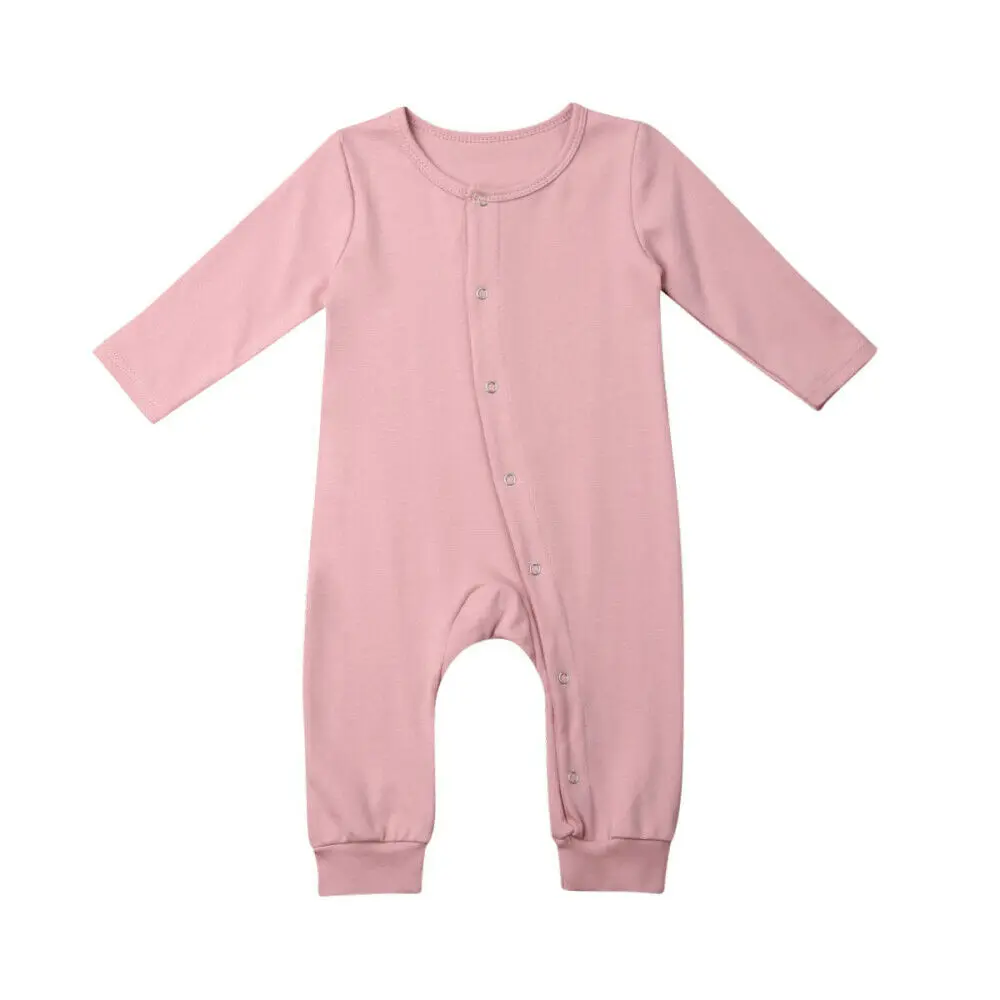

Fall Solid Newborn Baby Girl Boy Autumn Clothes Button Romper Long Sleeves Playsuit Spring Outfits