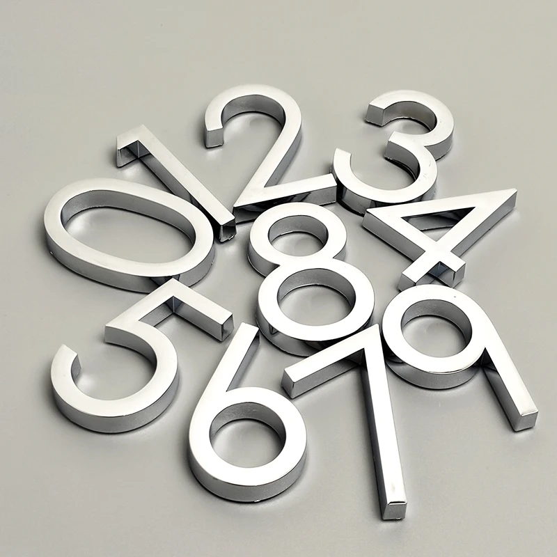 House Number Stickers 3D Self Adhesive Door Plate Sign Digits Apartment Hotel Office Door Address ABS Plastic Label 5cm Silver
