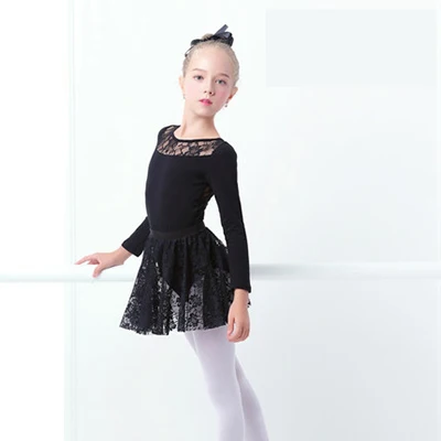 Black Long Sleeve Новое платье для девочек Хлопковое кружевное балетное платье с открытой спиной трико удлиненный полурукав, цвет черный, темно-красный, розовый, лавандовый L XL XXL XXXL 4XL 5XL 6XL - Цвет: Black Long Sleeve