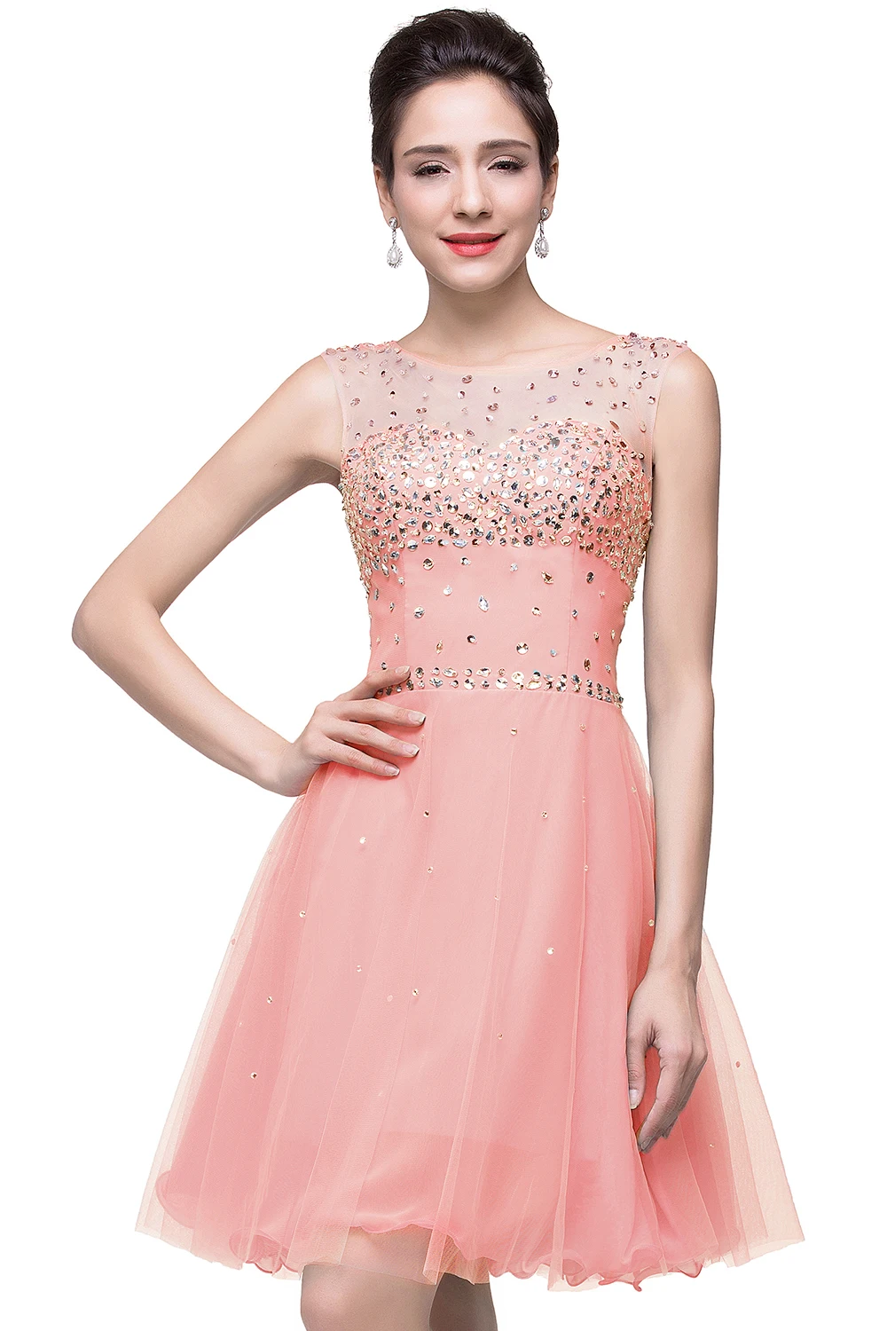 In Stock Luxury Elegant Short Prom Dresses Vestidos De Fiesta Crystal Formal Party Gown Vestido De Formatura Cocktail Dreses rose gold prom dress