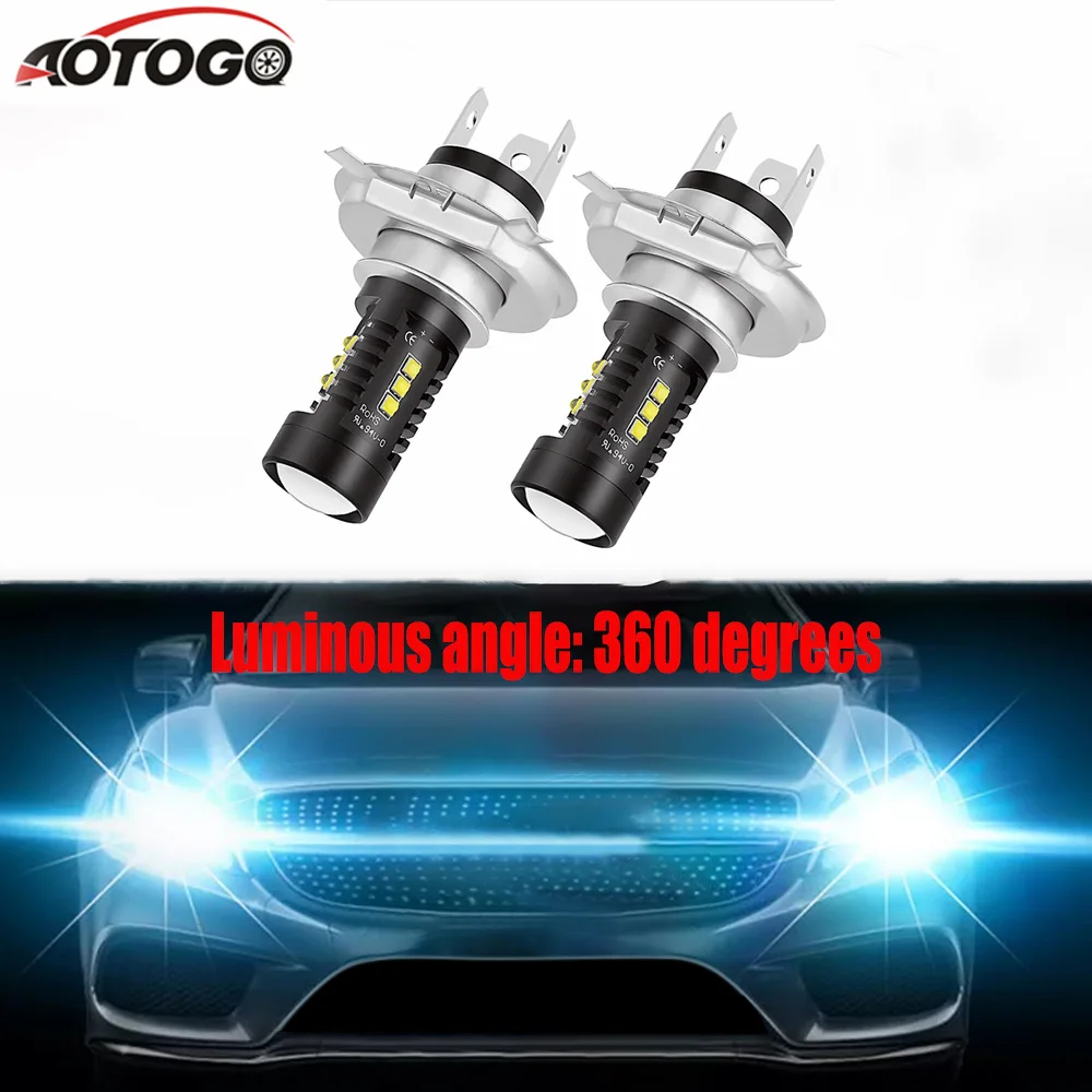 Aotogo 2 штуки H7 H4 светодиодный Светодиодные фары для авто лампы передних фар