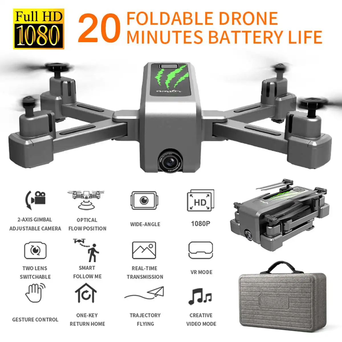 1080P WI-FI FPV HD Камера дрона с дистанционным управлением складной оптический движения 2-оси универсальный шарнир настраиваемая 20 минут время полета вертолетов игрушки