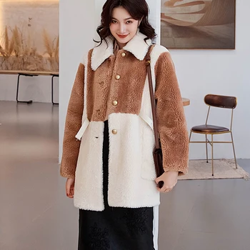 

LITVRIYH winter thicken women coats long wool warm soft coat women long jacket loose patchwork windbreaker overcoat outwear coat