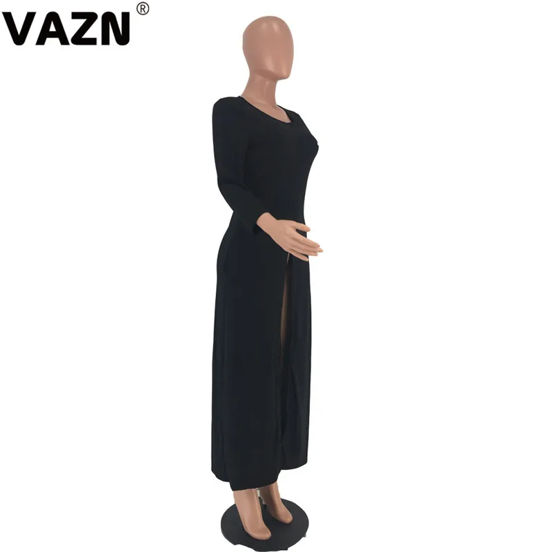 VAZN AWN5051, одноцветные,, модные, сексуальные, женские, асимметричные, Длинные Топы, сексуальные, женские, с круглым вырезом, с длинным рукавом, повседневные, открытые футболки, топы