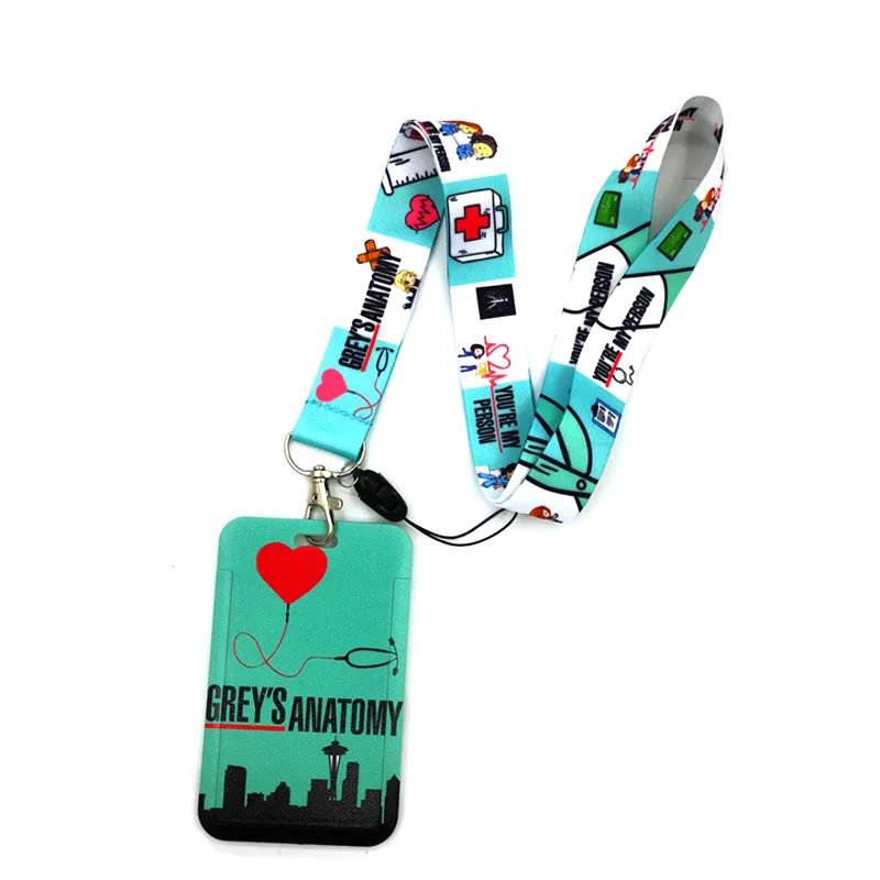 cartoon print webbing lanyard keychain cute ribbon hang rope keyring fashion mobile phone charm neck straps key ring Grey's Anatomy Doctor Anime Lanyard Badge Holder ID Card Lanyards Mobile Phone Rope Key Lanyard Neck Straps Keychain Key Ring