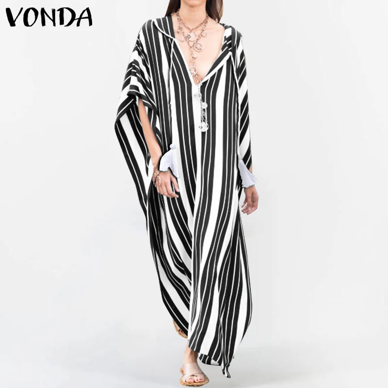 

VONDA Bohemian Dress 2019 Spring Summer Women'Sundress Vintage Printed Maxi Long Dress Casual Loose Party Plus Size Vestidos