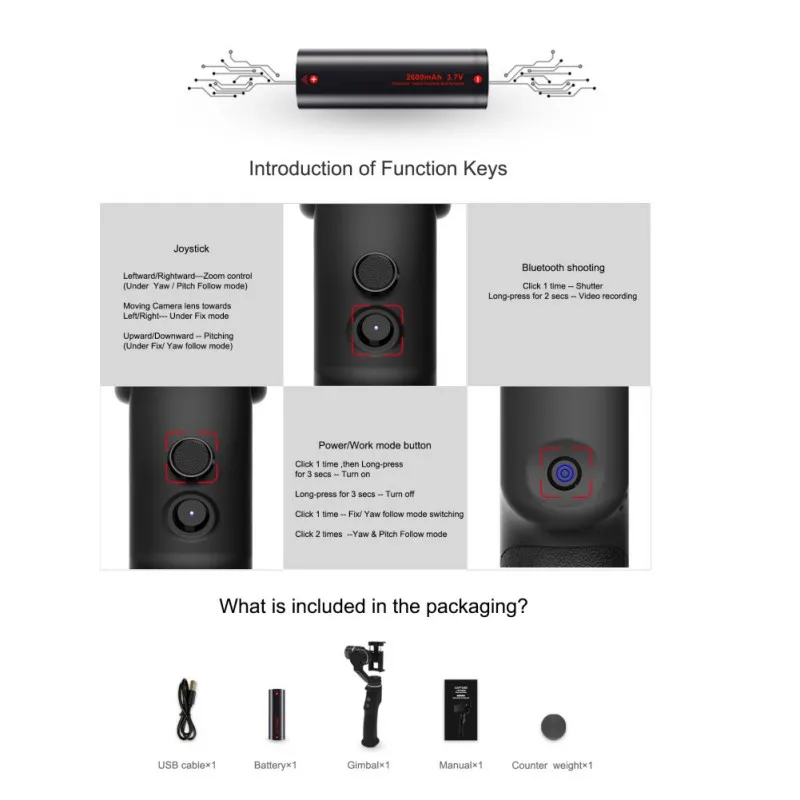 C1 3 Axis Handheld Gimbal Stabilizer Smartphone Camera Anti-shake Holder