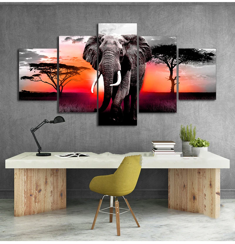 Grünland AliExpress Walking Poster Malerei Wohnkultur Afrika Stück Wand - Leinwand Wohnzimmer Kunst Elephant Landschaft Sunset Bilder Drucke 1