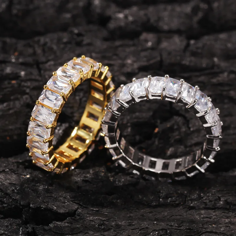 

Bling Big Zircon Stone Gold Silver Hip Hop RIngs for Women Man Fashion Wedding Engagement Jewelry Best Gift