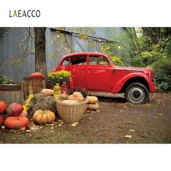 

Laeacco Autumn Backdrops For Photography Old Car Pumpkin Park Flowers Park Baby Child Scenic Photo Background For Photo Studio